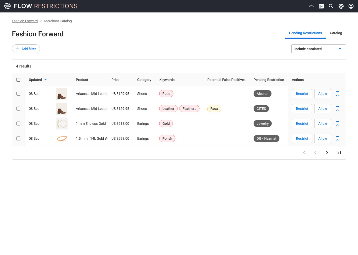 Product Shipping Restrictions preview
